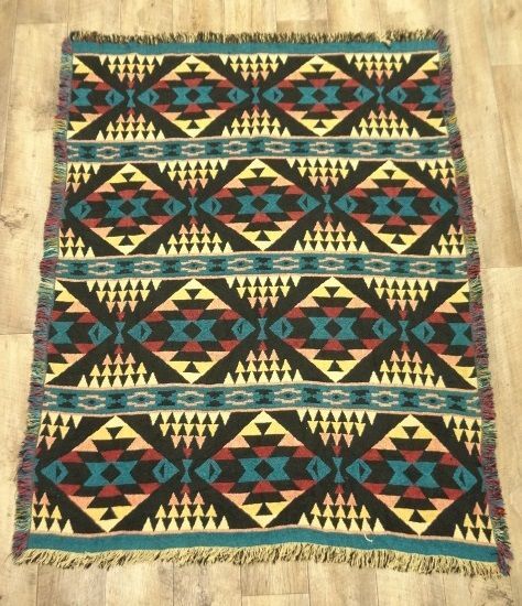画像: 1点物 コットン フリンジ付き ラグ ネイティブ柄 155cm x 121cm USA製 (VINTAGE) 「Antique Goods」 入荷しました。