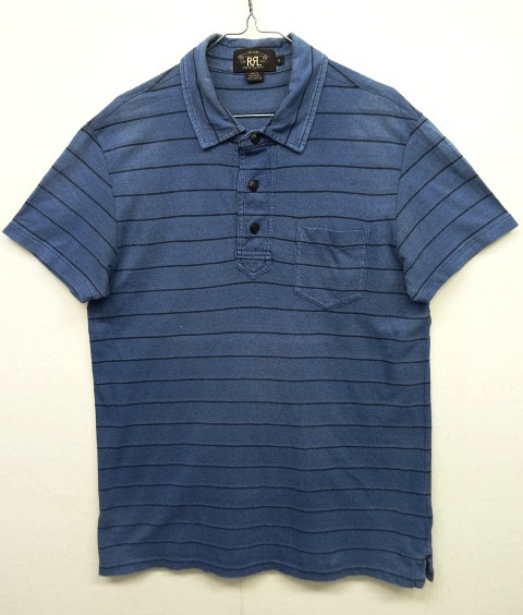 画像: RRL 猫目ボタン 半袖 ポロシャツ インディゴ ボーダー柄 (USED) 「S/S Polo」 入荷しました。