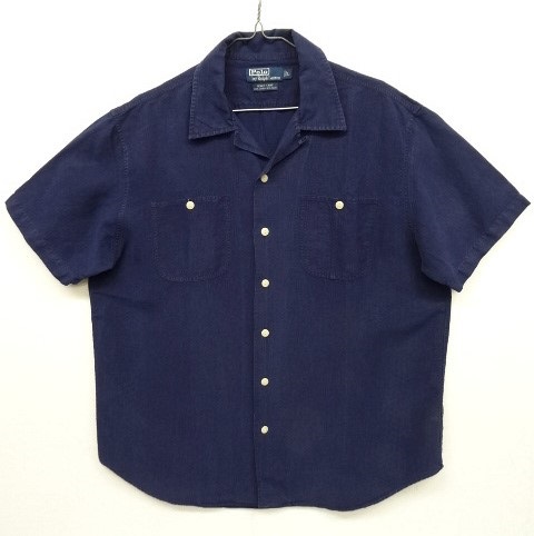 画像: 90'S RALPH LAUREN "BEACH CAMP" シルクリネン 半袖 オープンカラーシャツ インディゴ (VINTAGE) 「S/S Shirt」 入荷しました。