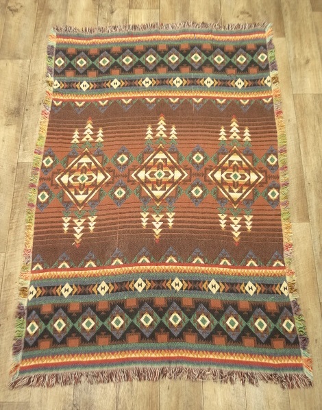 画像: 1点物 コットン フリンジ付き ラグ ネイティブ柄 170cm x 115cm USA製 (VINTAGE) 「Antique Goods」 入荷しました。