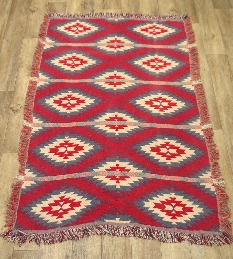 画像: 1点物 コットン フリンジ付き ラグ ネイティブ柄 175cm x 130cm USA製 (VINTAGE) 「Antique Goods」 入荷しました。