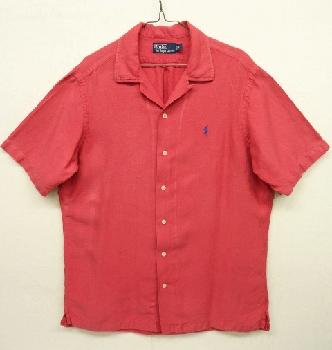 画像: 90'S RALPH LAUREN ヘリンボーン シルク/リネン 半袖 オープンカラーシャツ レッド (VINTAGE) 「S/S Shirt」 入荷しました。