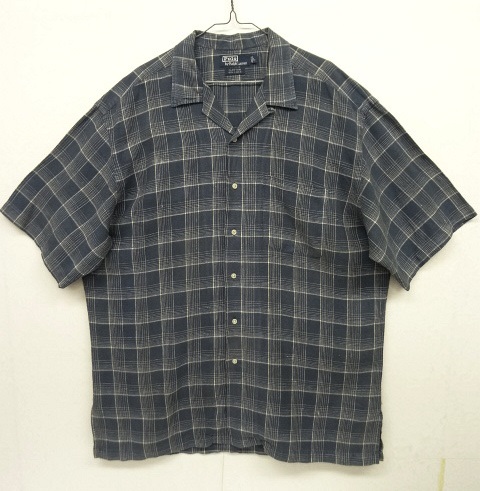 画像: 90'S RALPH LAUREN "CLAYTON" リネン 半袖 オープンカラーシャツ インディゴチェック (VINTAGE) 「S/S Shirt」 入荷しました。