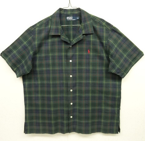 画像: 90'S RALPH LAUREN コットン 半袖 オープンカラーシャツ グリーンベース チェック柄 (VINTAGE) 「S/S Shirt」 入荷しました。