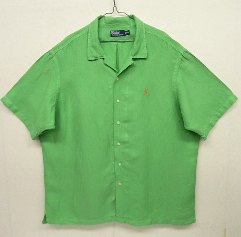 画像: 90'S RALPH LAUREN ヘリンボーン シルク/リネン 半袖 オープンカラーシャツ キミドリ (VINTAGE) 「S/S Shirt」 入荷しました。