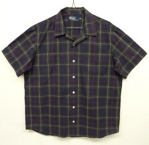 画像: 90'S RALPH LAUREN コットン 半袖 オープンカラーシャツ ネイビーベース チェック柄 (VINTAGE) 「S/S Shirt」 入荷しました。