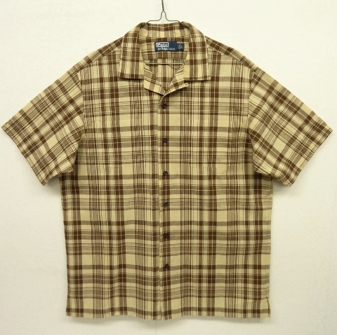 画像: 90'S RALPH LAUREN リネン/コットン 半袖 オープンカラーシャツ ベージュベース チェック柄 (VINTAGE) 「S/S Shirt」 入荷しました。