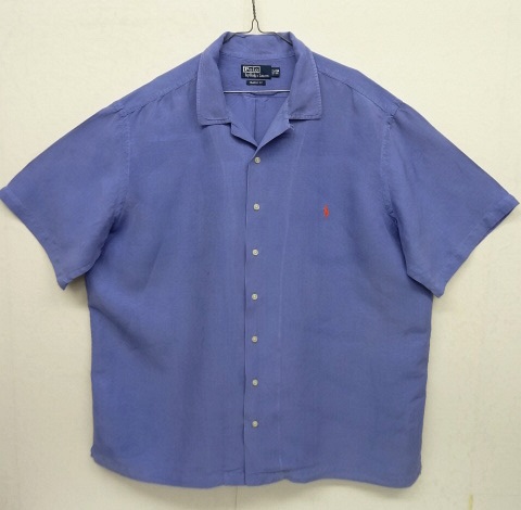 画像: 90'S RALPH LAUREN "CLASSIC FIT" シルク/リネン 半袖 オープンカラーシャツ ブルー (VINTAGE) 「S/S Shirt」 入荷しました。