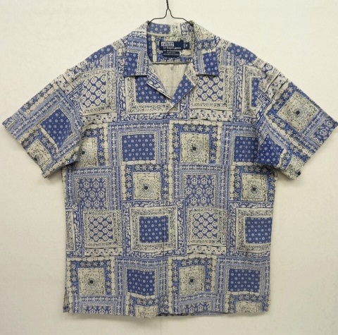 画像: 90'S RALPH LAUREN "CLAYTON" リネン/コットン 半袖 オープンカラーシャツ バンダナパッチワーク柄 (VINTAGE) 「S/S Shirt」 入荷しました。