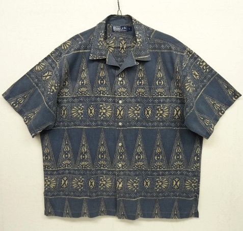 画像: 90'S RALPH LAUREN コットン 半袖 オープンカラーシャツ インディゴ トライバル柄 (VINTAGE) 「S/S Shirt」 入荷しました。