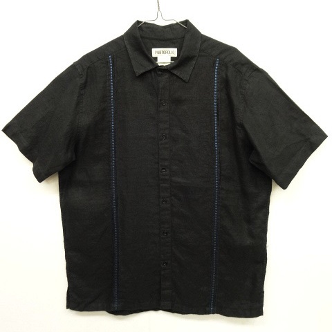 画像: PORTFOLIO リネン フロント刺繍入り 半袖 メキシカンシャツ ブラック/ブルー (VINTAGE) 「S/S Shirt」 入荷しました。