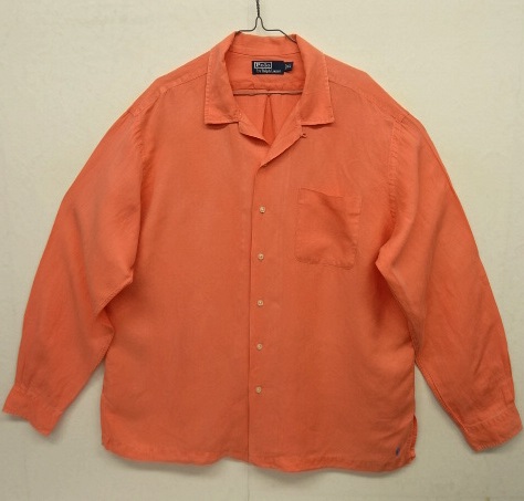 画像: 90'S RALPH LAUREN シルク/リネン 長袖 オープンカラーシャツ オレンジ (VINTAGE) 「L/S Shirt」 入荷しました。