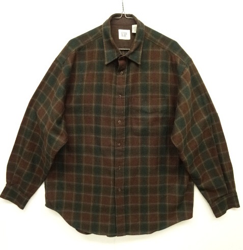画像: 90'S GAP ウール 長袖シャツ チェック柄 (VINTAGE) 「L/S Shirt」 入荷しました。
