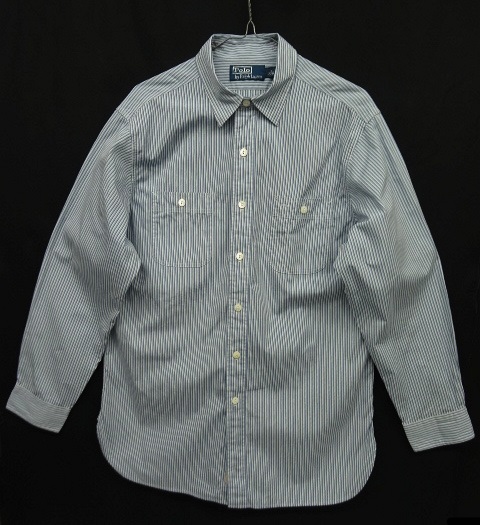 画像: RALPH LAUREN マチ＆チンスト付き 猫目ボタン ワークシャツ ストライプ (USED) 「L/S Shirt」 入荷しました。
