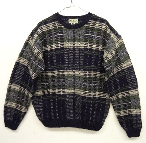 画像: 90'S LL Bean ウール クルーネックニット チェック柄 スコットランド製 (VINTAGE) 「Knit」 入荷しました。