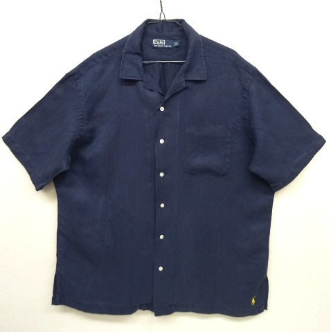 画像: 90'S RALPH LAUREN シルク/リネン 半袖 オープンカラーシャツ ネイビー (VINTAGE) 「S/S Shirt」 入荷しました。