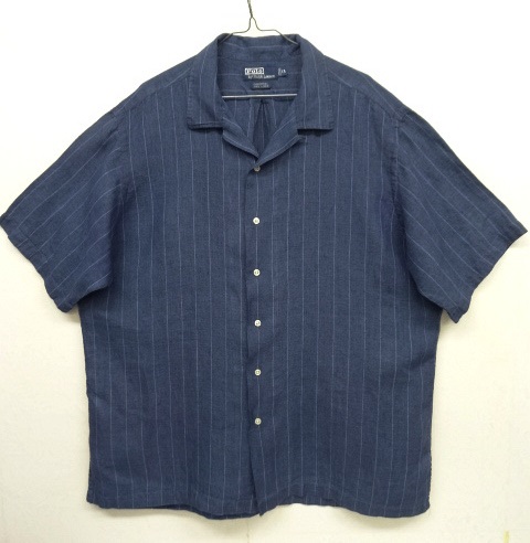 画像: 90'S RALPH LAUREN "CALDWELL" リネン 半袖 オープンカラーシャツ インディゴ/ストライプ (VINTAGE) 「S/S Shirt」 入荷しました。