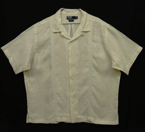 画像: 90'S RALPH LAUREN "CALDWELL" リネン 半袖 オープンカラーシャツ ホワイト/同色刺繍ライン (VINTAGE) 「S/S Shirt」 入荷しました。