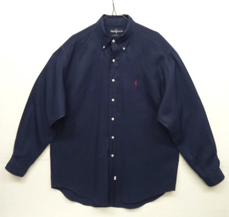 画像: 90'S RALPH LAUREN シルク100% 長袖 BDシャツ ネイビー USA製 (VINTAGE) 「L/S Shirt」 入荷しました。
