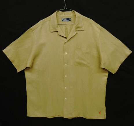 画像: 90'S RALPH LAUREN 裾ロゴ入り シルク/リネン 半袖 オープンカラーシャツ ベージュ (VINTAGE) 「S/S Shirt」 入荷しました。