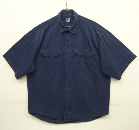画像: 90'S GAP 旧タグ 猫目ボタン 半袖 ワークシャツ ネイビー (VINTAGE) 「S/S Shirt」 入荷しました。