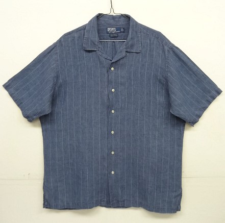 画像: 90'S RALPH LAUREN "CALDWELL" リネン 半袖 オープンカラーシャツ インディゴ/ストライプ (VINTAGE) 「S/S Shirt」入荷しました。