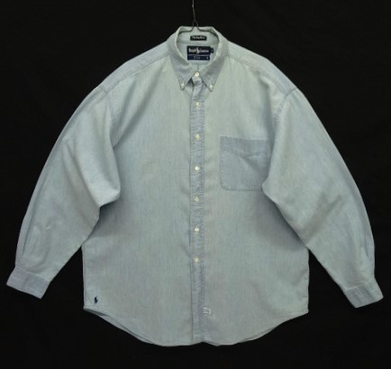 画像: 90'S RALPH LAUREN "THE BIG SHIRT" 裾ロゴ刺繍 シャンブレー BDシャツ ブルー USA製 (VINTAGE) 「L/S Shirt」入荷しました。