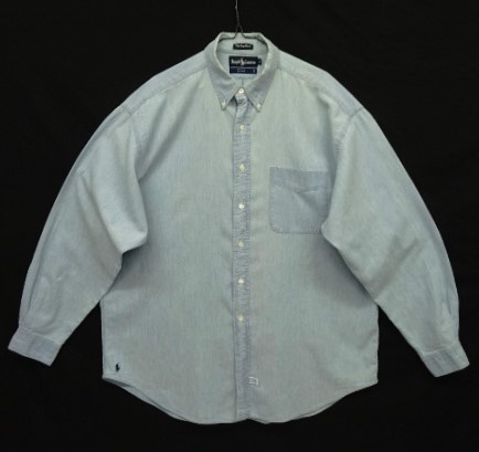 画像: 90'S RALPH LAUREN "THE BIG SHIRT" 裾ロゴ刺繍 シャンブレー BDシャツ ブルー USA製 (VINTAGE) 「L/S Shirt」入荷しました。
