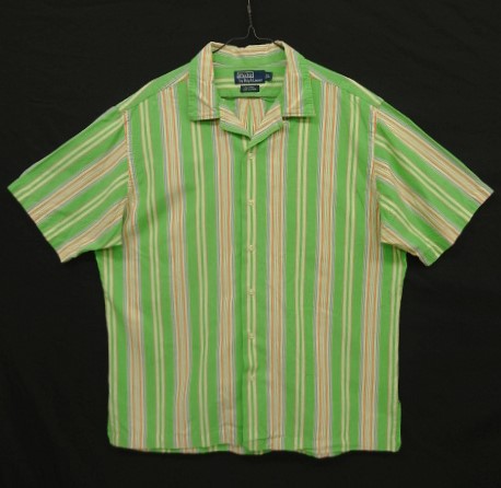 画像: 90'S RALPH LAUREN "CALDWELL" コットン 半袖 オープンカラーシャツ グリーン/ストライプ (VINTAGE) 「S/S Shirt」入荷しました。