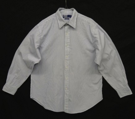 画像: 90'S RALPH LAUREN ピンオックス 長袖 レギュラーカラーシャツ ホワイト/ネイビー ストライプ (VINTAGE) 「L/S Shirt」入荷しました。