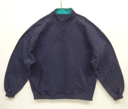 画像: 90'S EDDIE BAUER 黒タグ スタンドカラー スナップボタンヘンリーネック スウェットシャツ ネイビー (VINTAGE) 「Sweat Shirt」入荷しました。
