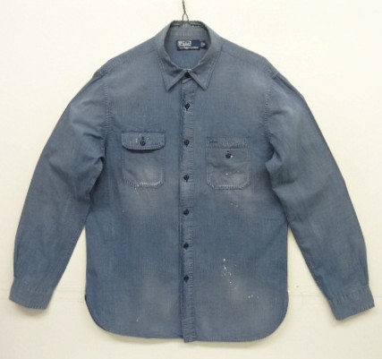 画像: 90'S RALPH LAUREN チンスト付き メタル猫目ボタン シャンブレー ワークシャツ ブルー (VINTAGE) 「L/S Shirt」入荷しました。