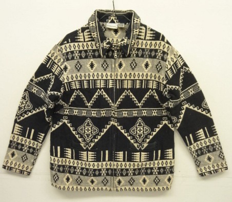 画像: FASHION BUG コットン 100% 総柄 フルジップ ラグジャケット ブラック/ホワイト (VINTAGE) 「Jacket」入荷しました。