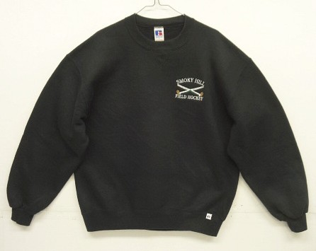 画像: 90'S RUSSELL ATHLETIC 前Vガゼット付き ロゴ刺繍 クルーネック スウェットシャツ ブラック USA製 (VINTAGE) 「Sweat Shit」入荷しました。