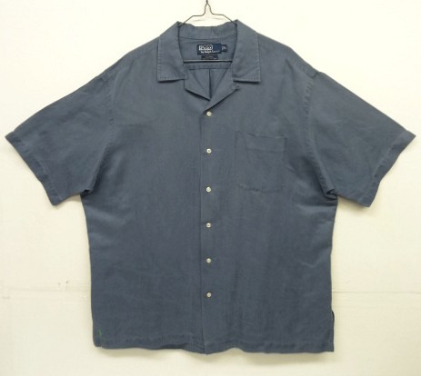 画像: 90'S RALPH LAUREN "CALDWELL" シルク/リネン 裾ロゴ 半袖 オープンカラーシャツ ブルー (VINTAGE) 「S/S Shirt」入荷しました。