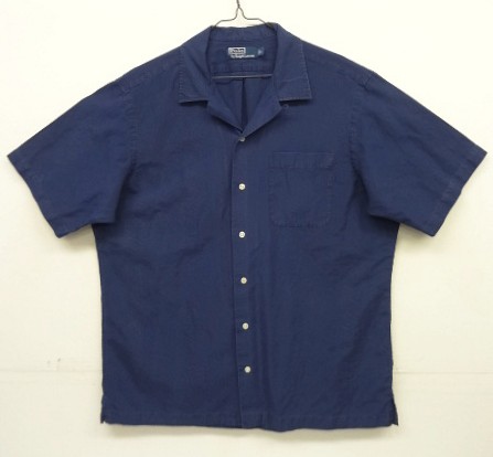 画像: 90'S RALPH LAUREN リネンコットン ロゴ無し 半袖 オープンカラーシャツ ネイビー (VINTAGE) 「S/S Shirt」入荷しました。