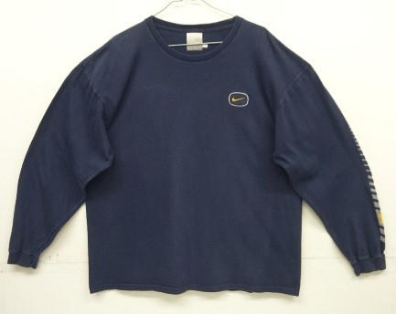 画像: 00'S NIKE 銀タグ SWOOSHロゴ刺繍 袖プリント 長袖 Tシャツ ネイビー (VINTAGE) 「T-Shirt」入荷しました。