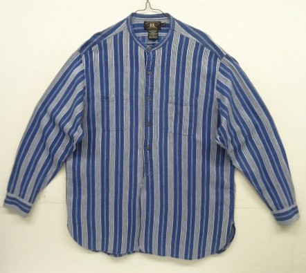 画像: 90'S RRL 初期 三ツ星タグ コットン/リネン マチ付き バンドカラーシャツ インディゴストライプ (VINTAGE) 「L/S Shirt」入荷しました。