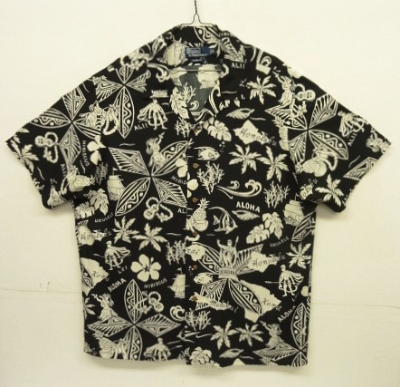 画像: 90'S RALPH LAUREN "CLASSIC FIT" ビスコース 半袖 オープンカラーシャツ ブラックベース/ホワイト柄 (VINTAGE) 「S/S Shirt」入荷しました。