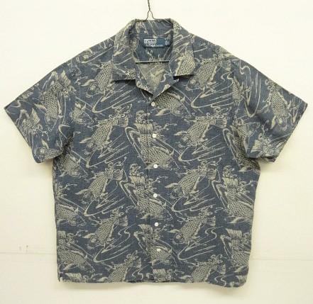 画像: 90'S RALPH LAUREN リネン/コットン 半袖 オープンカラーシャツ インディゴ/鯉柄 (VINTAGE) 「S/S Shirt」入荷しました。