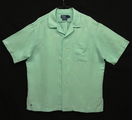 画像: 90'S RALPH LAUREN "CALDWELL" シルク/リネン 裾ロゴ 半袖 オープンカラーシャツ ミントグリーン (VINTAGE) 「S/S Shirt」入荷しました。