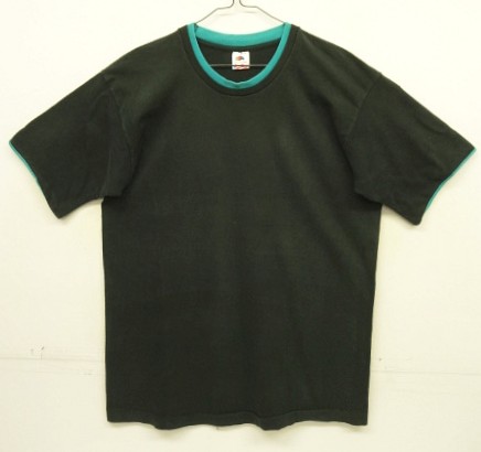 画像: 90'S FRUIT OF THE LOOM シングルステッチ ダブルネック 半袖 Tシャツ ブラック/ターコイズ USA製 (VINTAGE) 「T-Shirt」入荷しました。