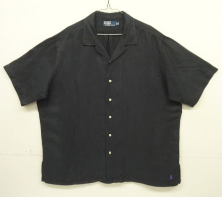 画像: 90'S RALPH LAUREN シルク/リネン 裾ロゴ 半袖 オープンカラーシャツ ブラック (VINTAGE) 「S/S Shirt」入荷しました。
