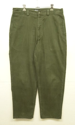 画像: 90'S RALPH LAUREN "ボックスロゴ" ノープリーツ チノパンツ オリーブ W34L30 USA製 (VINTAGE) 「Bottoms」入荷しました。