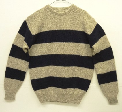 画像: 80'S LL Bean クルーネック 太ボーダーセーター ベージュ/ネイビー USA製 (VINTAGE) 「Knit」入荷しました。