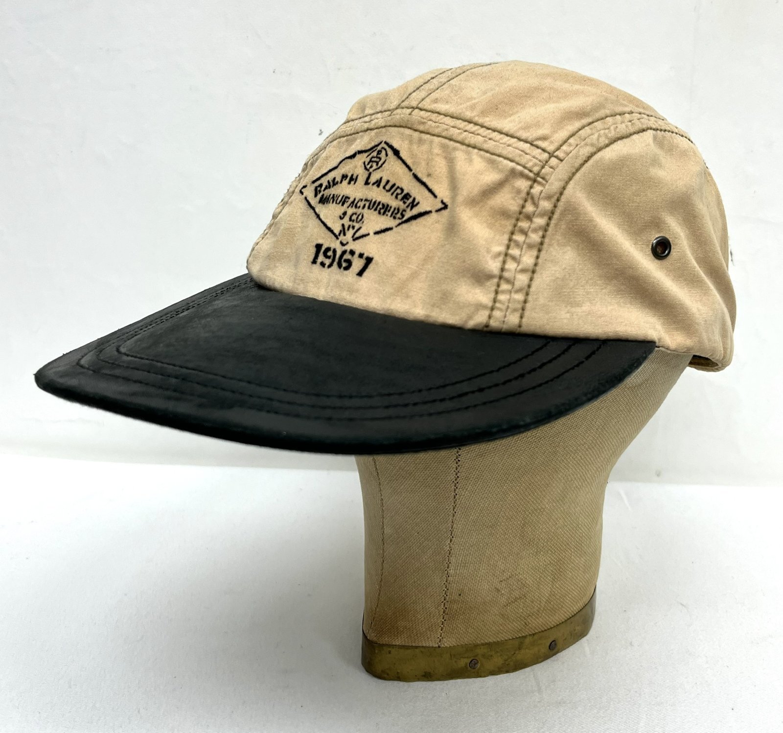 画像: 90'S RALPH LAUREN レザー/キャンバス ロングビルキャップ ブラック/ベージュ (VINTAGE) 「Cap」入荷しました。