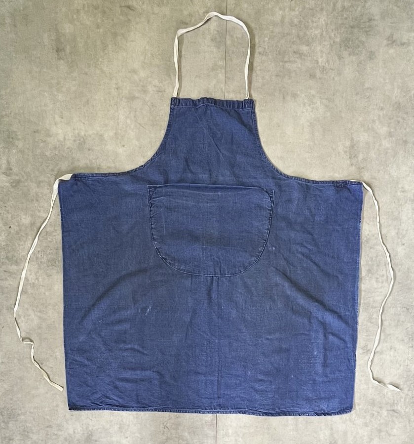 画像: ユーロヴィンテージ リネン ポケット付き エプロン インディゴ (VINTAGE) 「Bottoms」入荷しました。