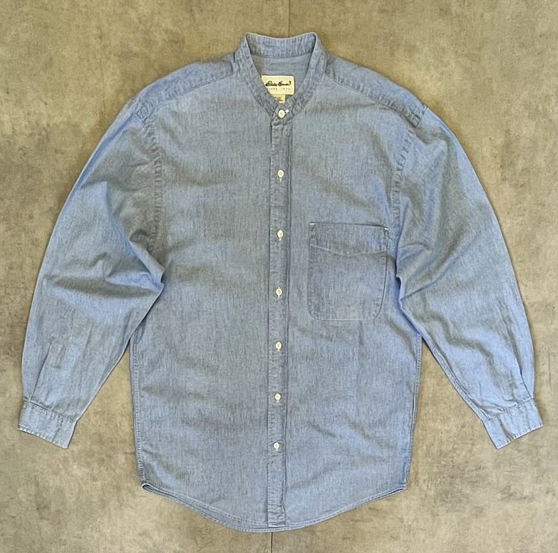 画像: 90'S EDDIE BAUER 白タグ シャンブレー バンドカラーシャツ ブルー (VINTAGE) 「L/S Shirt」入荷しました。