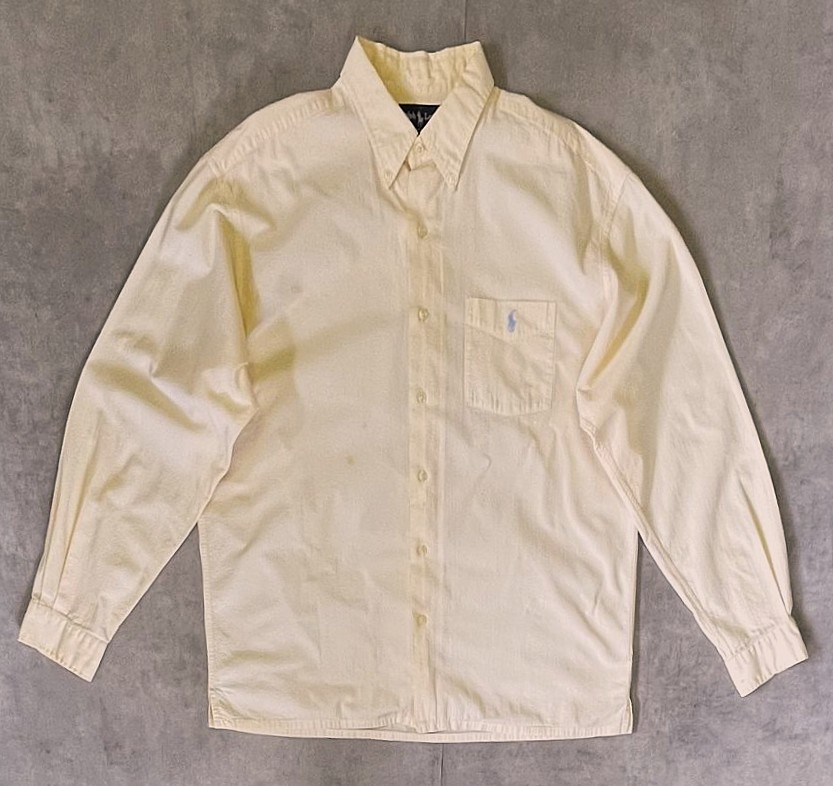画像: 90'S RALPH LAUREN "GREGGOR" シアサッカー 三点留めボタンダウン ボックスシャツ ライトイエロー (VINTAGE) 「L/S Shirt」入荷しました。