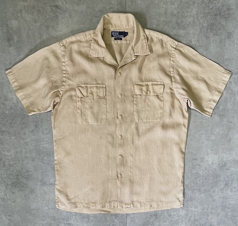 画像: 90'S RALPH LAUREN リネン フラップ付きポケット 半袖 オープンカラーシャツ ベージュ (VINTAGE) 「S/S Shirt」入荷しました。